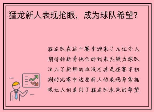 猛龙新人表现抢眼，成为球队希望？