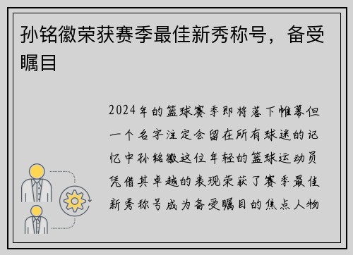 孙铭徽荣获赛季最佳新秀称号，备受瞩目